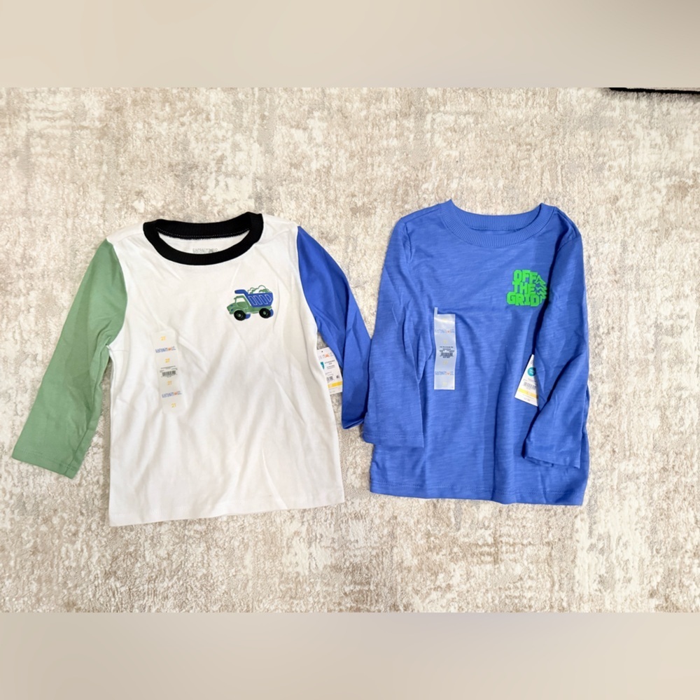 Garanimals Green and Blue Kids Long Sleeve Soft Touch Fabric Shirts size 2T-NWT